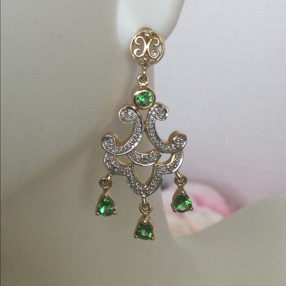 14k, Rare Tsavorite Green Garnet Chandelier Earrings. - Picture 6 of 6